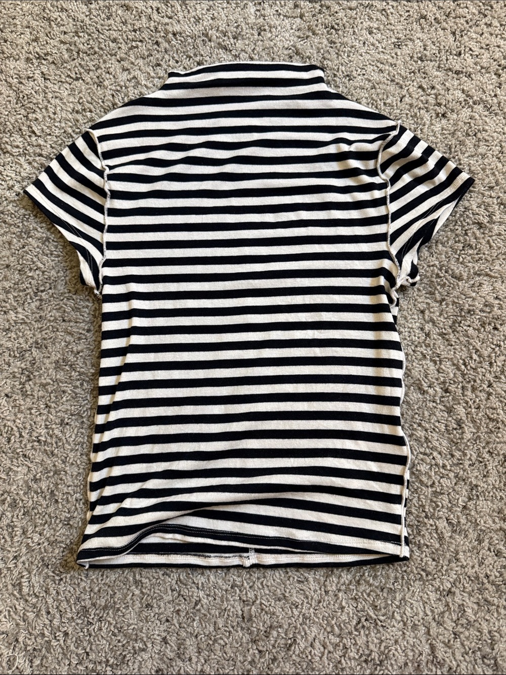 Mock Neck Black & White Striped Short Sleeve Tee